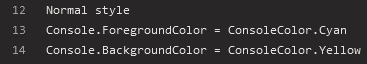 Setting console color in C# the standard way. Unfortunately, it has no effect in Azure DevOps context.