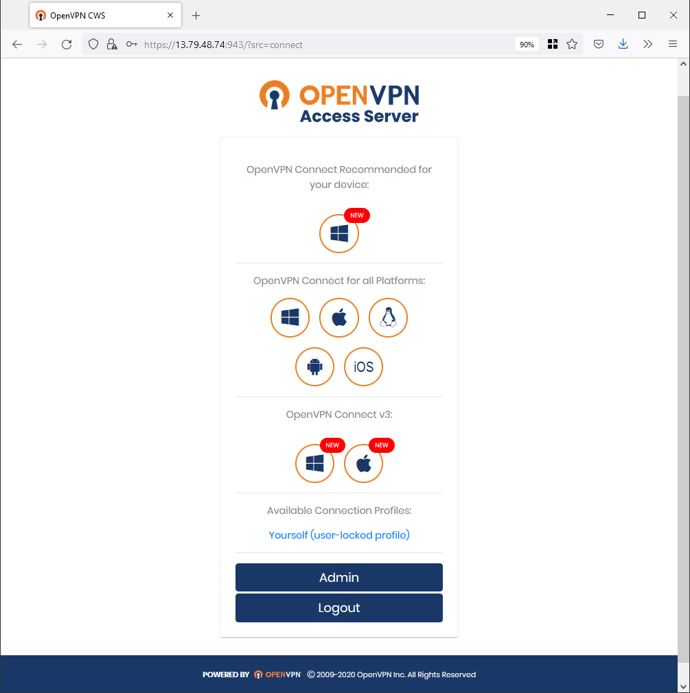 A Web UI of OpenVPN Access Server.