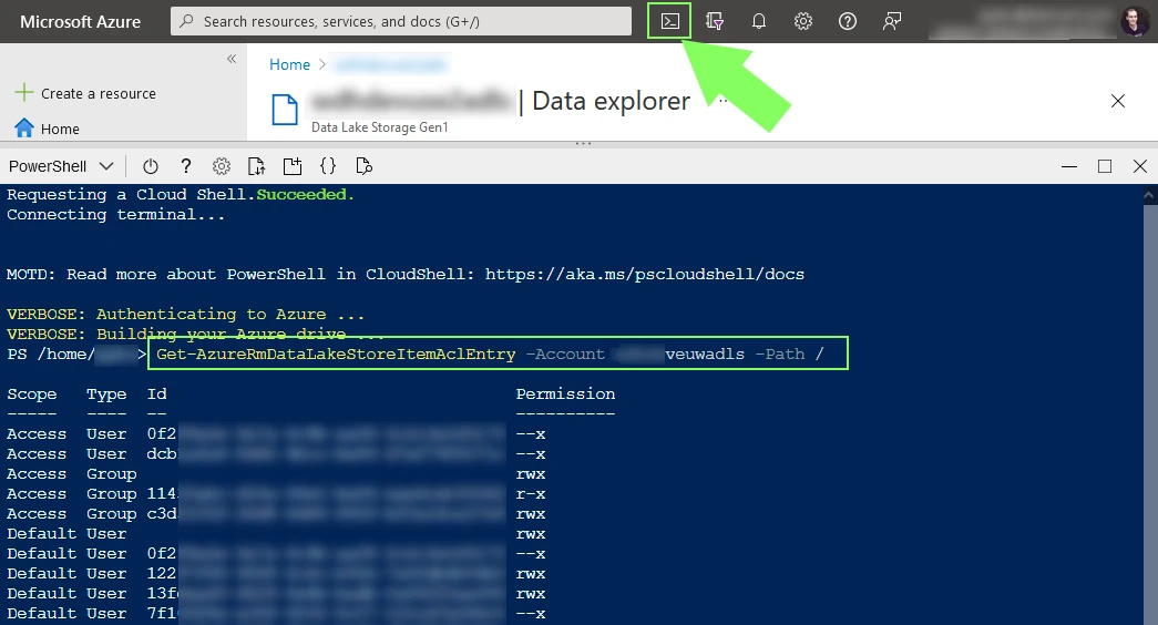Using Azure Cloud Shell to change permissions on large Data Lake folders faster.