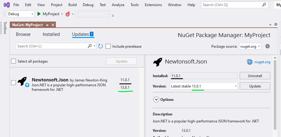 Developer experience in Visual Studio 2022: the Manage NuGet packages window when constraints are not defined