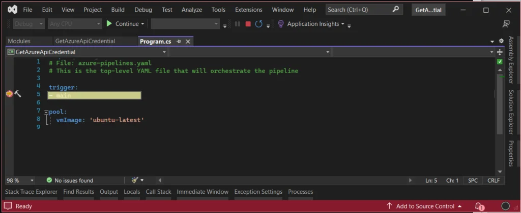 Debugging Azure DevPos pipeline in Visual Studio: a concept. In reality, this is not possible.