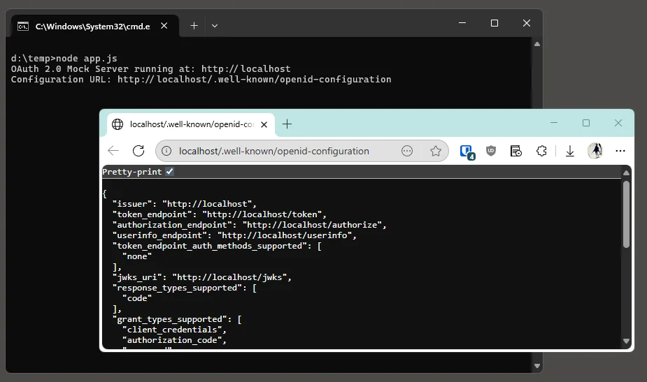 A screenshot of the simple Oauth2 Mock Server running
